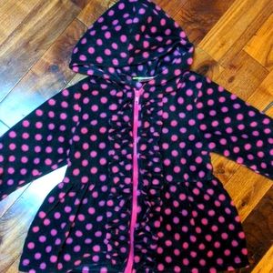 Hooded black with pink polka dot zip up fleece